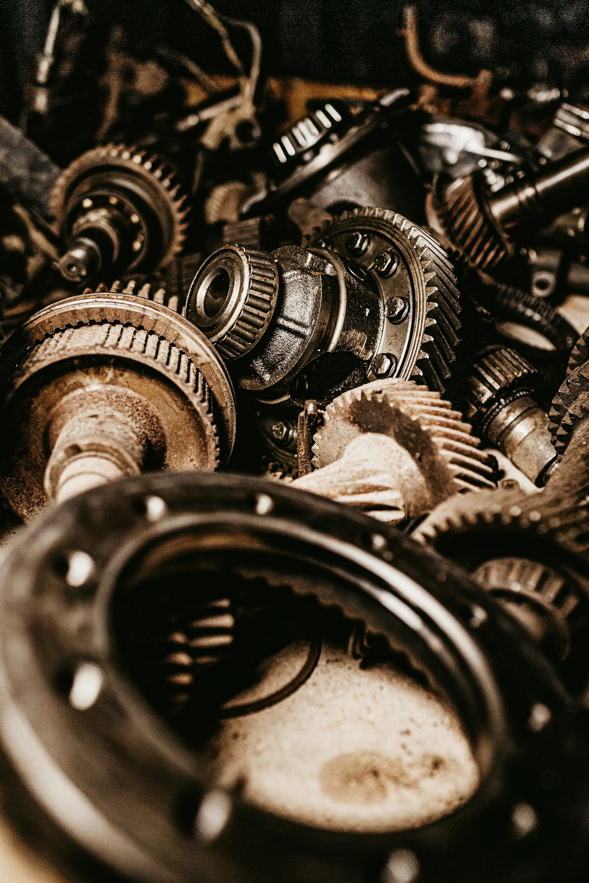 Close view of transmission gears and shafts